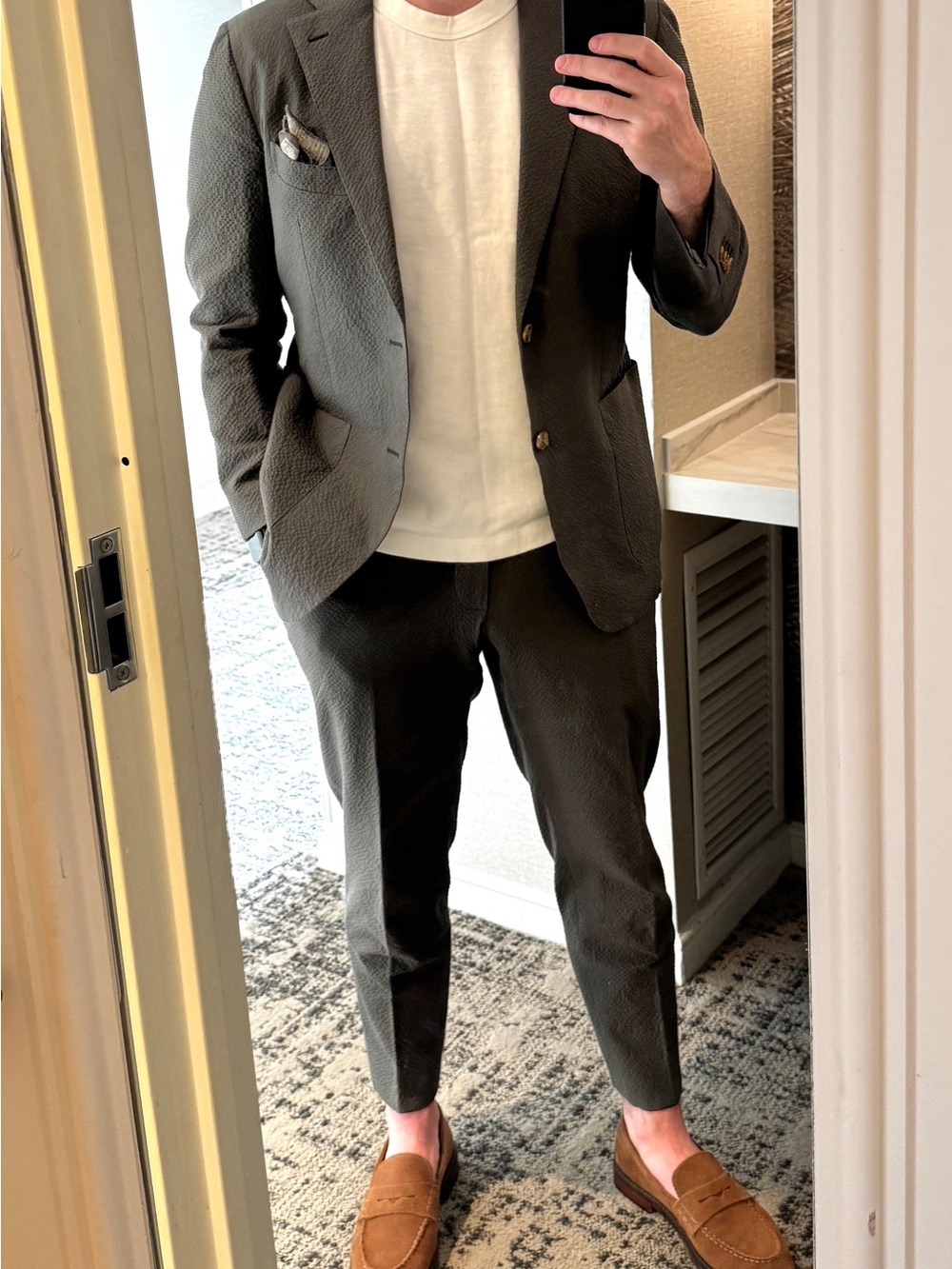 Suitsupply Olive Green Seersucker Suit